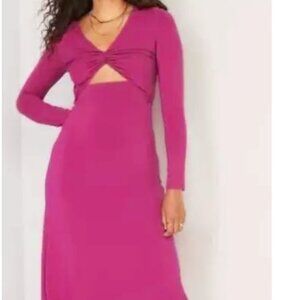 NEW Old Navy Pink Cutout Midi Twist Tie Long Sleeve Dress Women’s Size SMALL